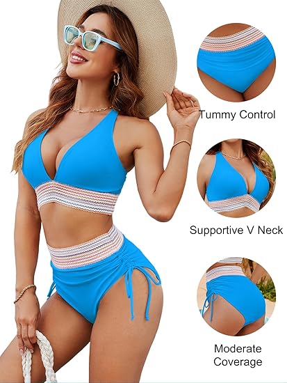 2025 High Waisted Tummy Control Color Block Bikini Sets
