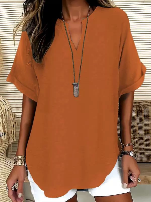 Women's Plain Shortsleeve Blouse, Casual Solid Color Top for Daily Wear, Ladies Clothes for All Seasons
