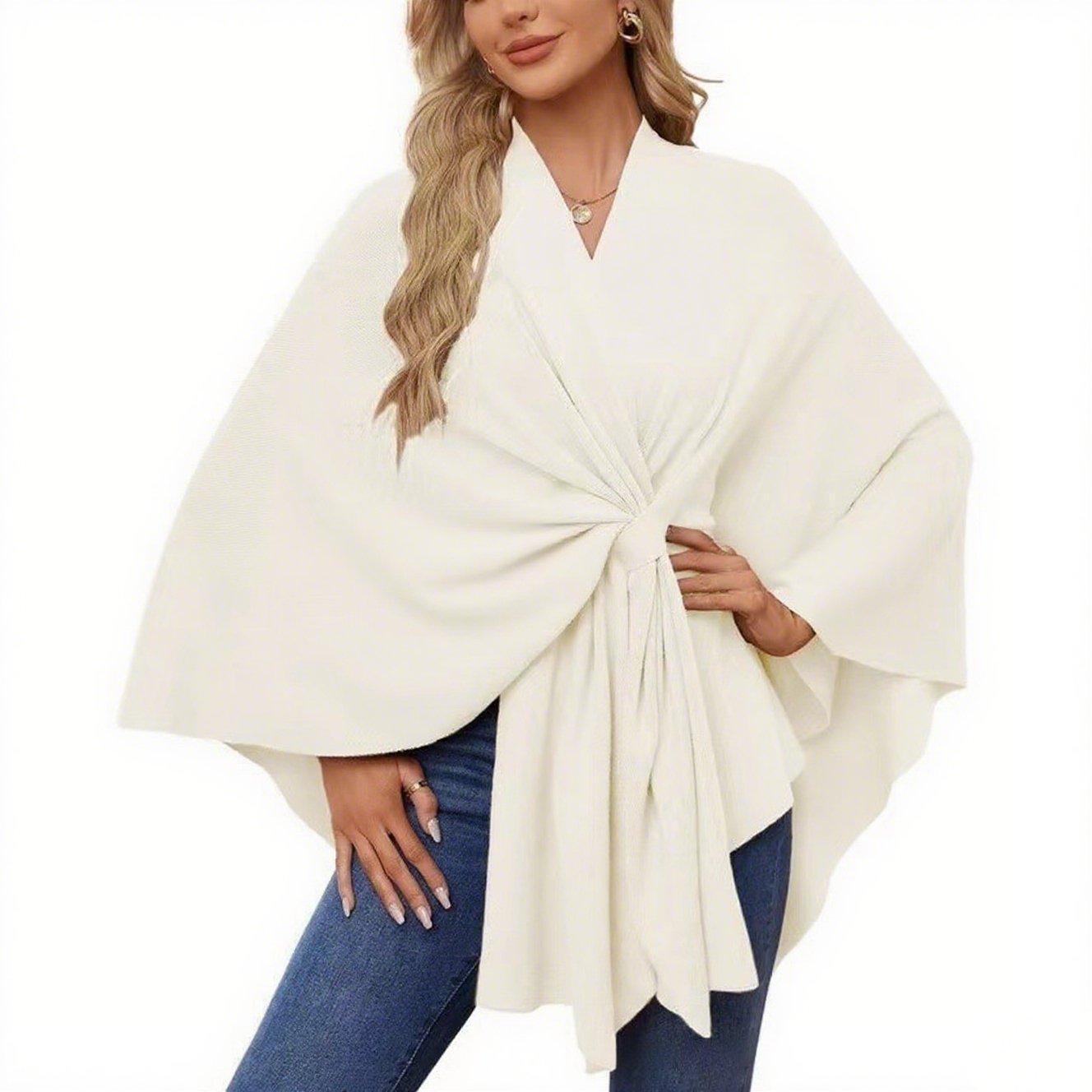 Elegant Shawl Wraps Soft Open Front Poncho Sweater