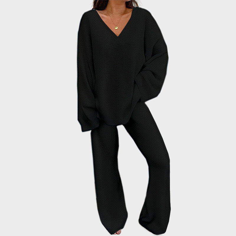 Soft Fuzzy V-Neck Loungewear Set