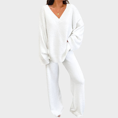 Soft Fuzzy V-Neck Loungewear Set