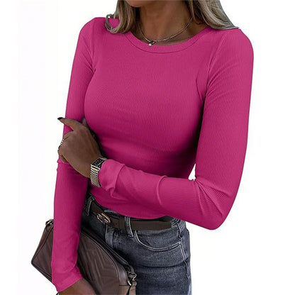 Women Long Sleeve Crewneck Rib Knit Slim Fit Shirts Basic Tee Tops